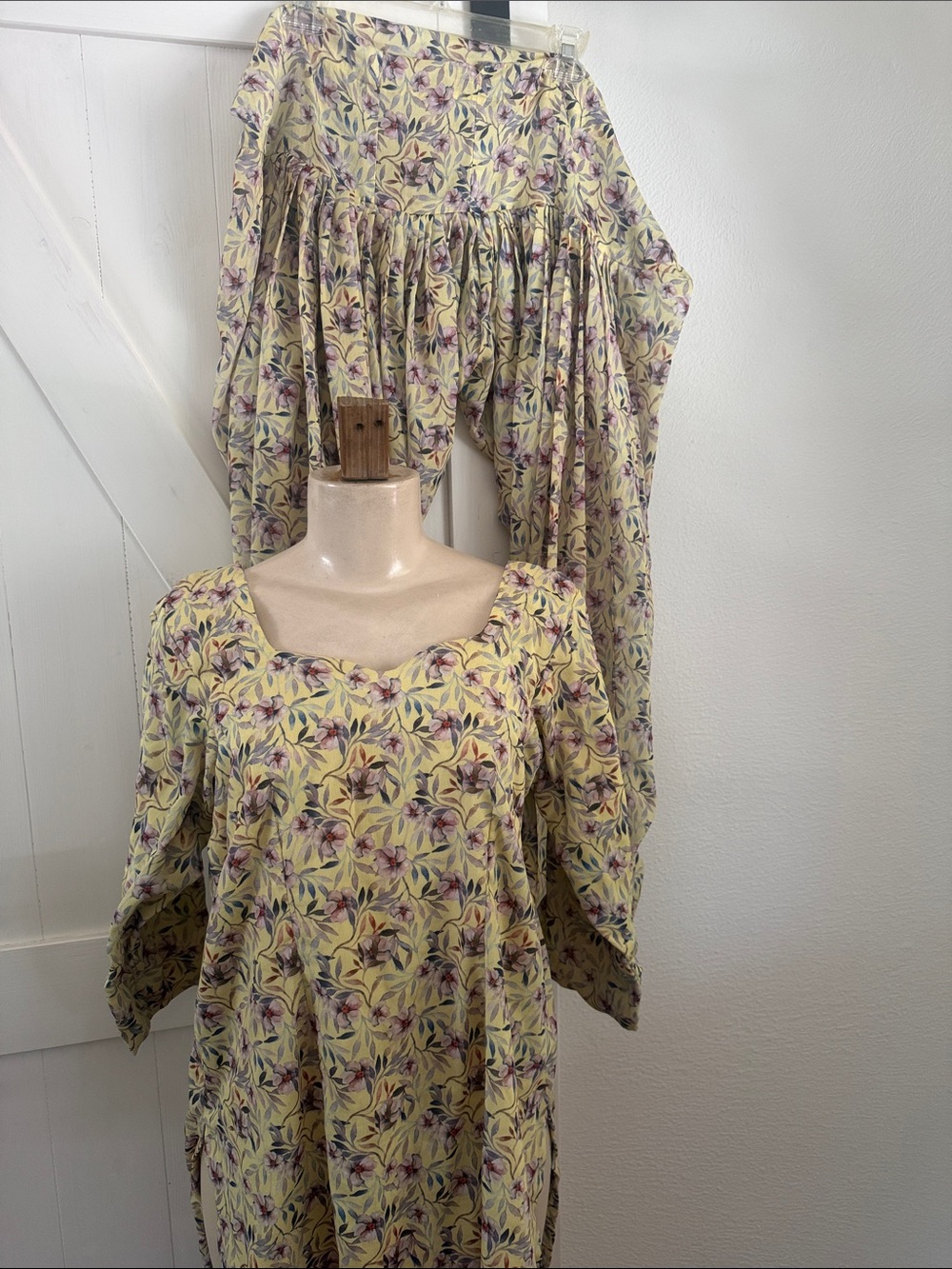 Floral Yellow Women's Tunic Dress Kurti Set M